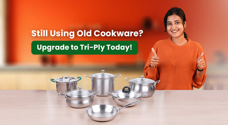 best triply stainless steel cookware kadai fry pan milk pan tea pan biryani pot stock pot online india