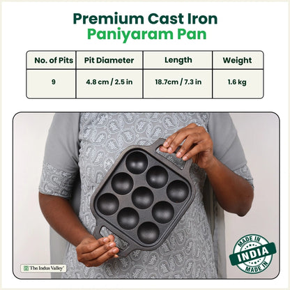 CASTrong Cast Iron Paniyaram Pan, Pre-seasoned, Nonstick, 100% Pure, Toxin-free, Medium 18.7cm, 1.6kg