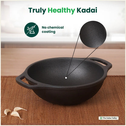 CASTrong Cast Iron Kadai, Pre-seasoned, Nonstick, 100% Pure, Toxin-free, Medium 20.9cm, 1.8kg
