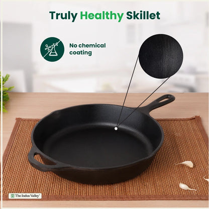 CASTrong Cast Iron Premium Fry Pan, Pre-seasoned, Nonstick, 100% Pure, Toxin-free, Medium 26.2cm, 2.5kg