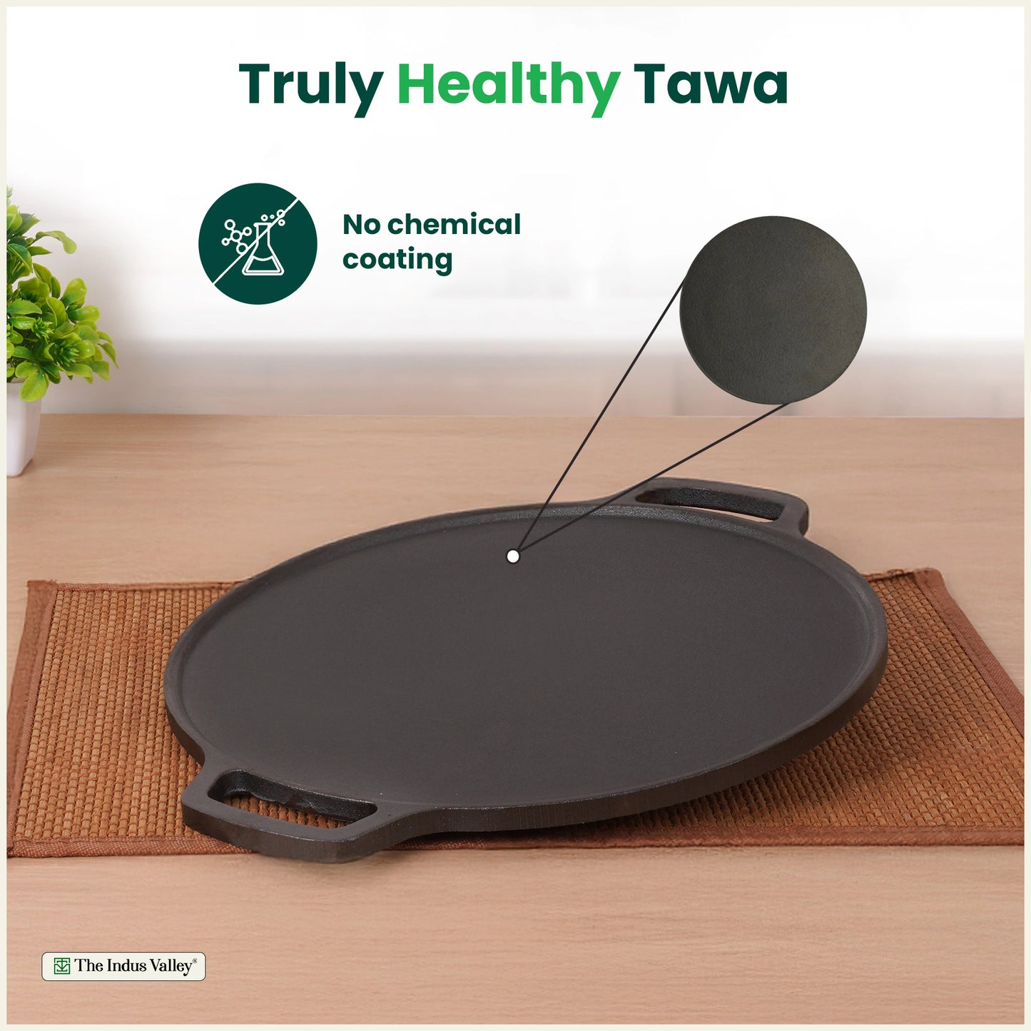 CASTrong Cast Iron Double Handle Tawa, Pre-seasoned, Nonstick, 100% Pure, Toxin-free, Large 30.1cm, 3kg