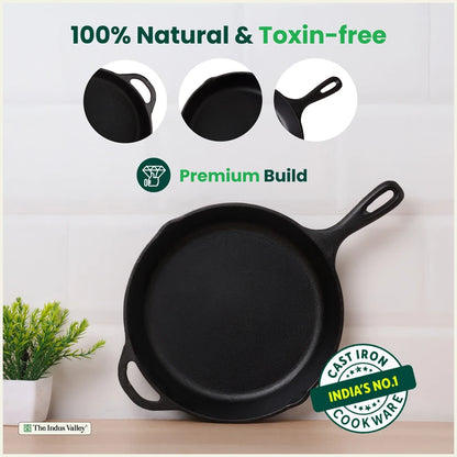 CASTrong Cast Iron Premium Fry Pan, Pre-seasoned, Nonstick, 100% Pure, Toxin-free, Medium 26.2cm, 2.5kg