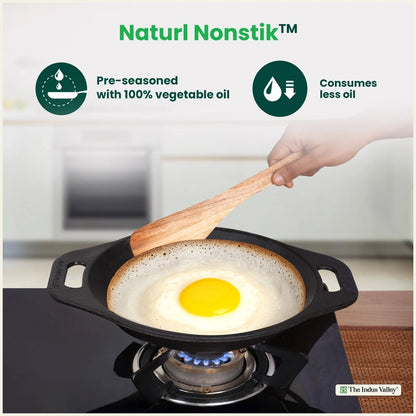 Premium CASTrong Cast Iron Appam Pan/Appa chetty for Kitchen, Glass Lid, Pre-seasoned, Nonstick, 100% Pure, Toxin-free, Induction, 22cm, 1.5kg