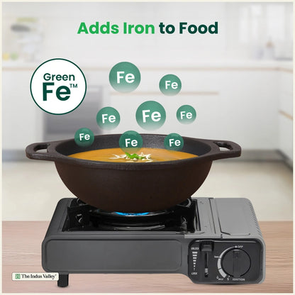 CASTrong Cast Iron Kadai, Pre-seasoned, Nonstick, 100% Pure, Toxin-free, Medium 20.9cm, 1.8kg