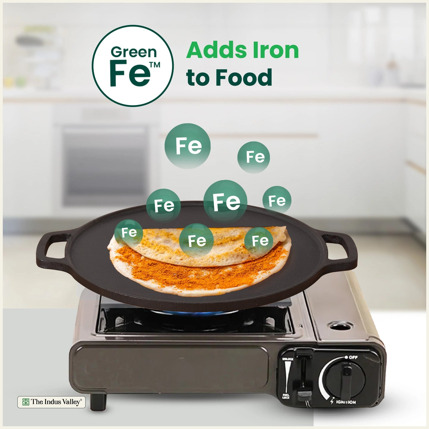 CASTrong Cast Iron Double Handle Tawa, Pre-seasoned, Nonstick, 100% Pure, Toxin-free, Large 30.1cm, 3kg
