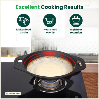 Premium CASTrong Cast Iron Appam Pan/Appa chetty for Kitchen, Glass Lid, Pre-seasoned, Nonstick, 100% Pure, Toxin-free, Induction, 22cm, 1.5kg