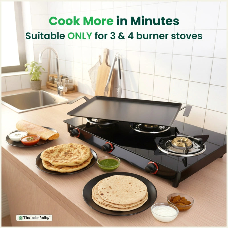 100% Pure Iron Rectangular Tawa with Double Handles, Pre-Seasoned, Toxin-free, Induction, 30cm