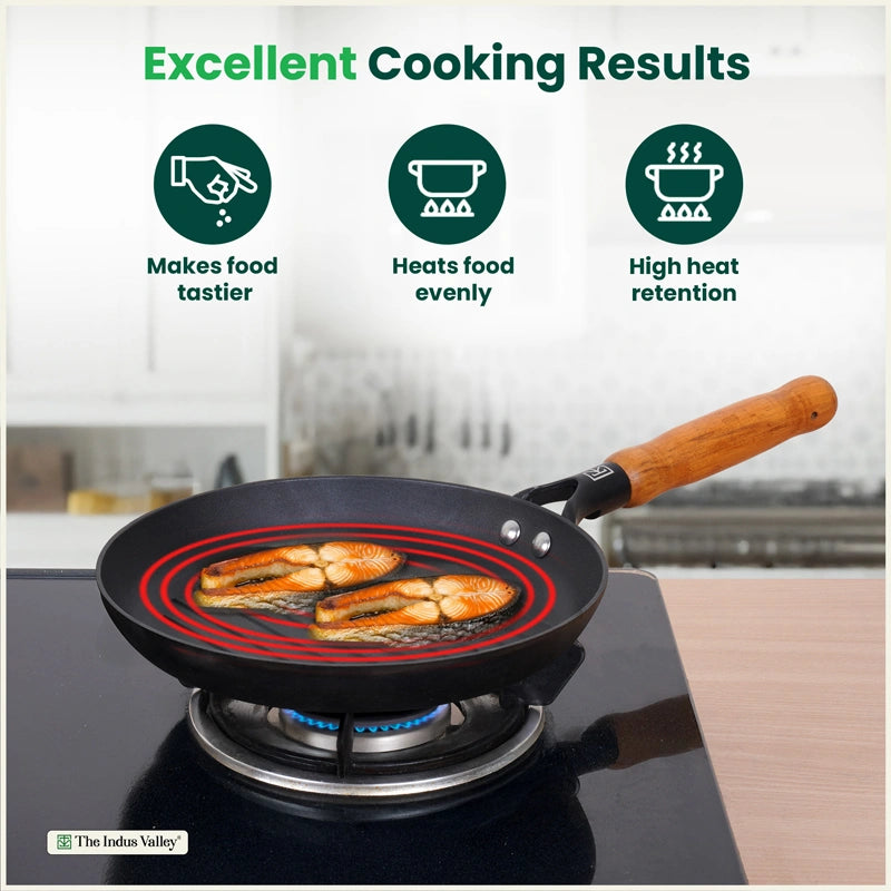 CASTrong Cast Iron Grill Pan with Wooden Handle,Pre-seasoned, 100% Pure, Toxin-free, Induction, 24.3cm, 1.4kg