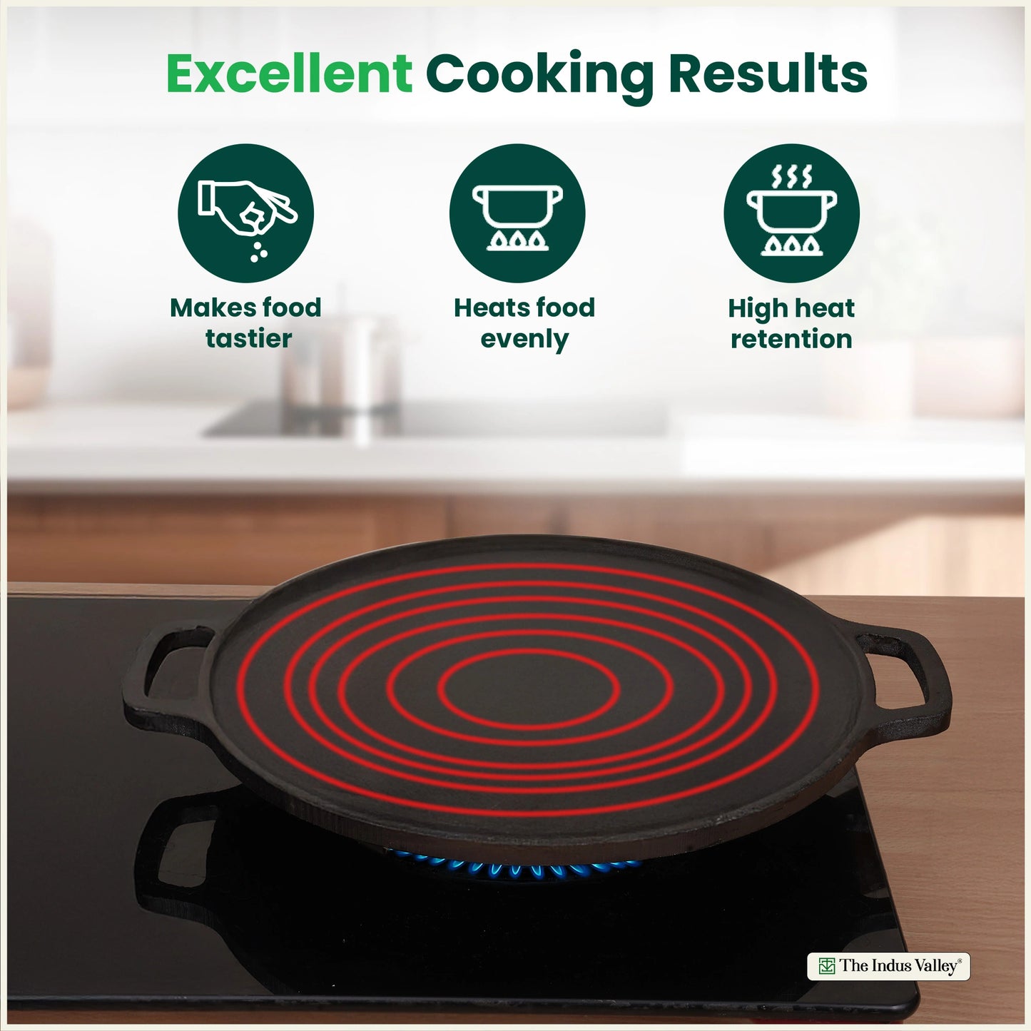 CASTrong Cast Iron Double Handle Tawa, Pre-seasoned, Nonstick, 100% Pure, Toxin-free, Large 30.1cm, 3kg