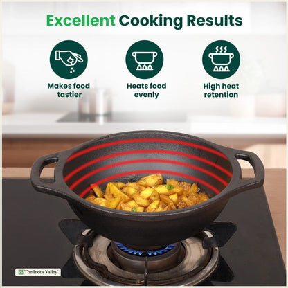 CASTrong Cast Iron Kadai, Pre-seasoned, Nonstick, 100% Pure, Toxin-free, Medium 20.9cm, 1.8kg