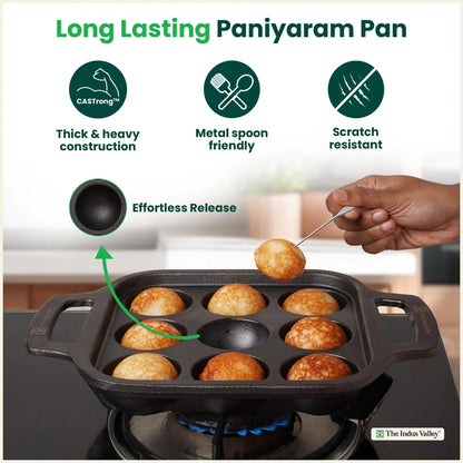 CASTrong Cast Iron Paniyaram Pan, Pre-seasoned, Nonstick, 100% Pure, Toxin-free, Medium 18.7cm, 1.6kg