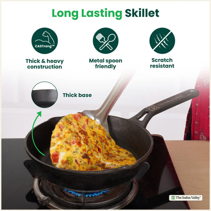 CASTrong Cast Iron fry pan/ skillet, Pre-seasoned, Naturally Nonstick, 100% Pure, Toxin-free, Fry pan for Kitchen Use, 8.1 In/ 20.5 cm/2 kg