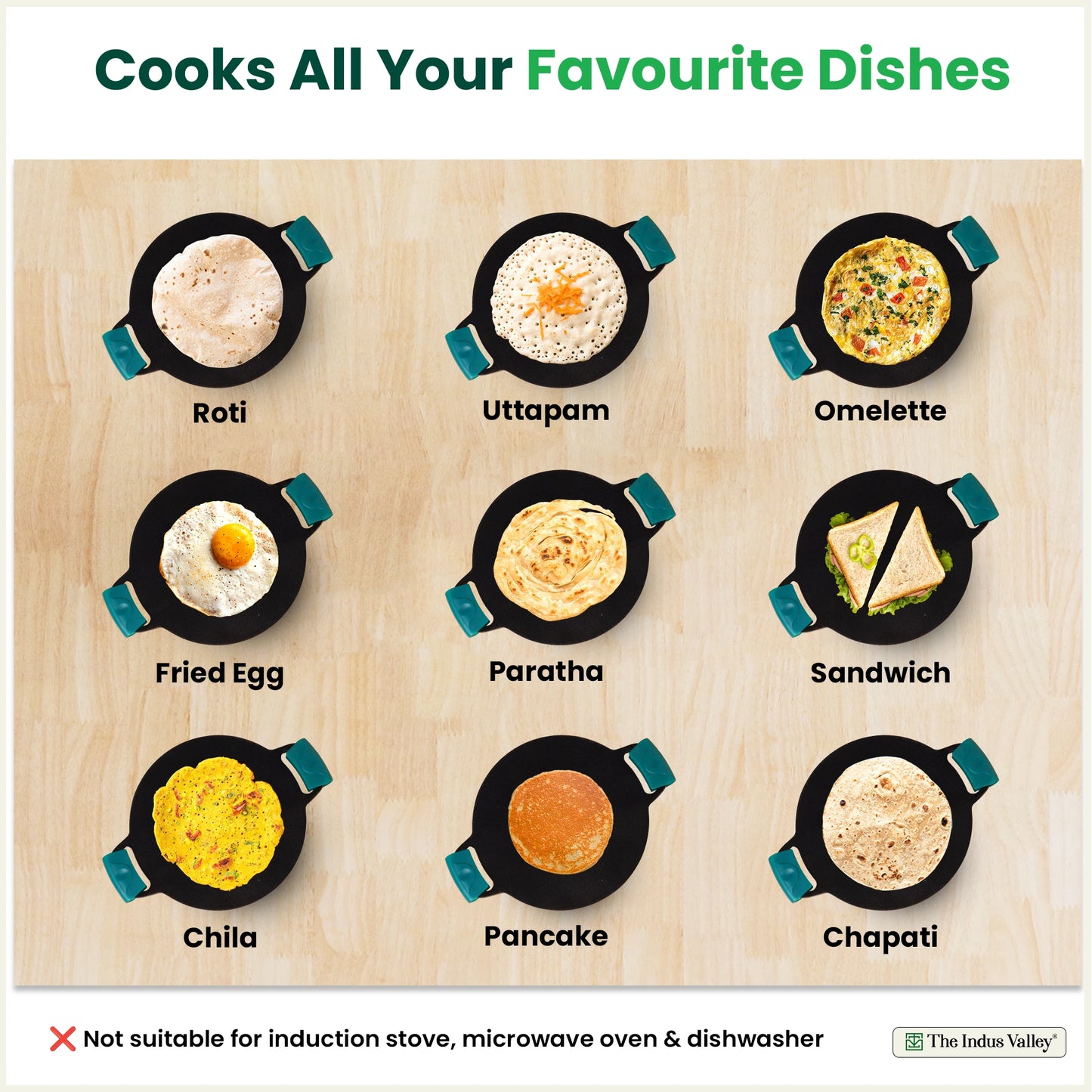 CASTrong Cast Iron Double Handle Tawa with Silicon Handle, Pre-seasoned, Naturally Nonstick, 100% Pure, Toxin-free, Dosa Tawa for Kitchen Use, 11 In/27.9 cm/2 kg