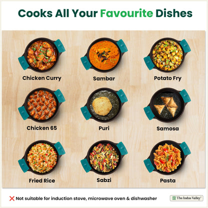 CASTrong Cast Iron Kadai with Silicon Handle, Pre-seasoned, Naturally Nonstick, 100% Pure, Toxin-free Kadai 8 In/20.8 cm/1.7 kg