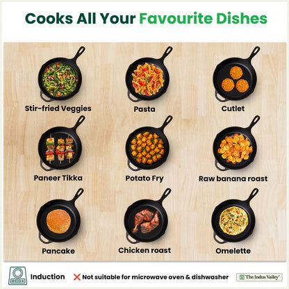 CASTrong Cast Iron Premium Fry Pan, Pre-seasoned, Nonstick, 100% Pure, Toxin-free, Medium 26.2cm, 2.5kg