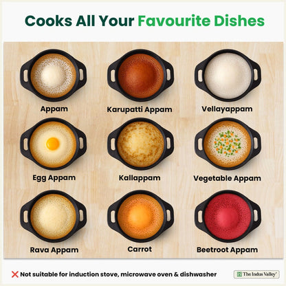 Premium CASTrong Cast Iron Appam Pan/Appa chetty for Kitchen, Glass Lid, Pre-seasoned, Nonstick, 100% Pure, Toxin-free, Induction, 22cm, 1.5kg