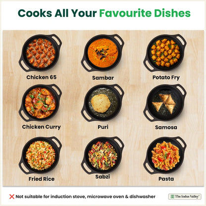 CASTrong Cast Iron Kadai, Pre-seasoned, Nonstick, 100% Pure, Toxin-free, Medium 20.9cm, 1.8kg