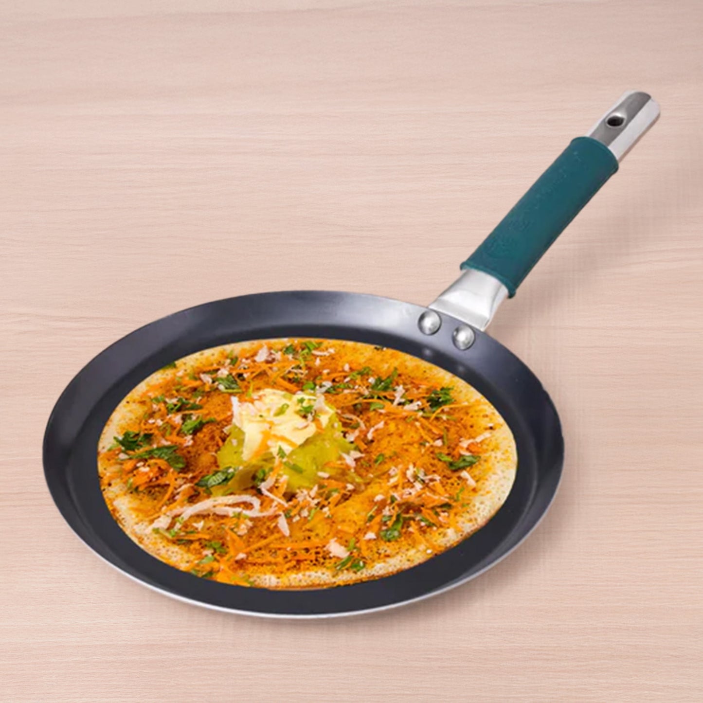 Ironklad 100% Pure Sheet Iron Tawa, Steel Cool Touch Handle & Silicone Grip, Pre-seasoned, Toxin-free, Induction, 26 cm, 1 Kg