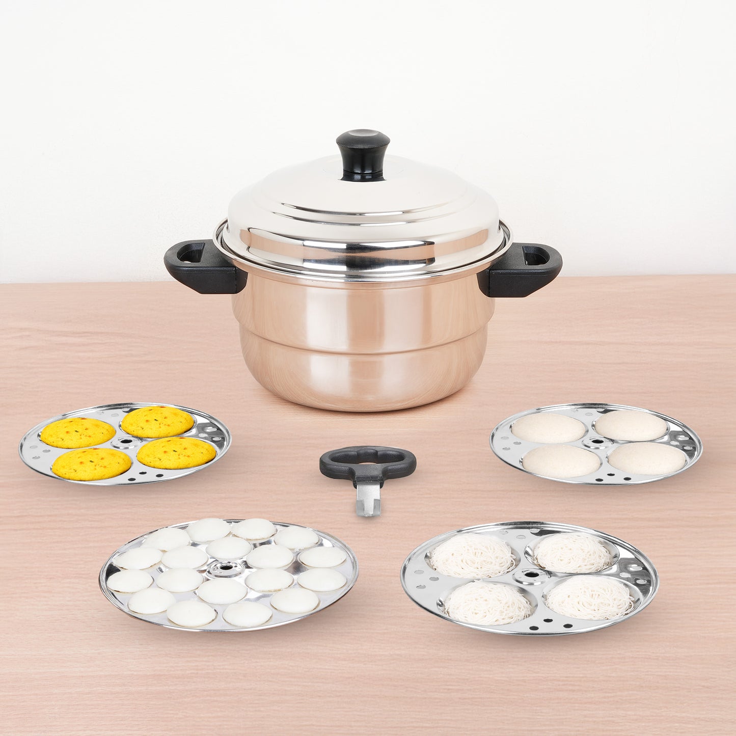 Premium Stainless Steel idlipot regular with mini idli plates-(3+1) Idli/ Momo Maker/ Veg Steaming Set, Tri-ply Induction Bottom, 4 Plates