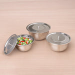 100% Toxin-free Premium Quality  Tri-Steel Stainless Steel Mixing Bowl Set with Lids – 3 Pieces, Food-Safety, Ideal for Mixing, Marinating & Storage (0.7L/1.0L/1.3L)