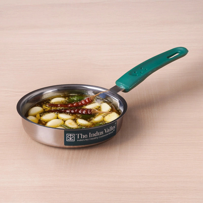 Premium Quality Stainless Steel Tadka Pan 13 cm, Soft-touch Handle, 100% Toxin-free, Non-stick, Induction & Gas