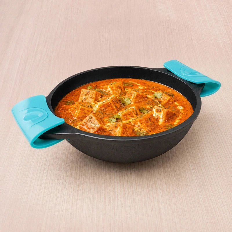 Super Smooth CASTrong Cast Iron Kadai / Wok 18.3cm & 20.7cm with Silicone Grip, Naturally Non-stick, Premium Quality, 100% Pure, Toxin-free