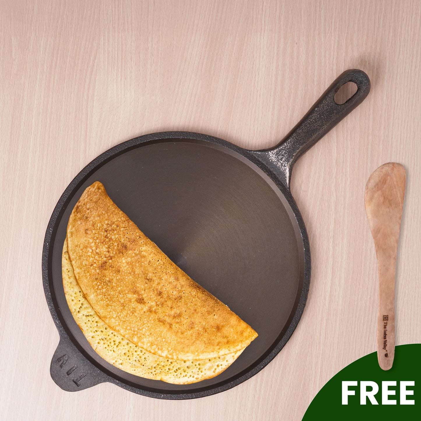 Super Smooth Cast Iron Tawa, Long Handle,Pre-seasoned, Nonstick, 100% Pure, Toxin-free, Induction, Free ₹110 Spatula, 25.4cm, 1.8kg