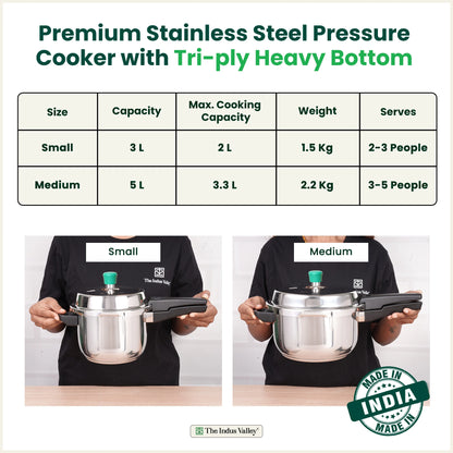 QuicKooker Tri-Steel Stainless Steel Pressure Cooker, Premium Quality, 3 Layer Heavy Bottom, 100% Safe, ISI Certified, 3 Yr Warranty, Induction & Gas, 3/5 L