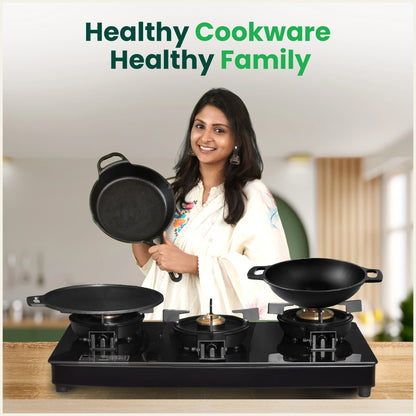 CASTrong Cast Iron Kadai with Silicon Handle, Pre-seasoned, Naturally Nonstick, 100% Pure, Toxin-free Kadai 8 In/20.8 cm/1.7 kg