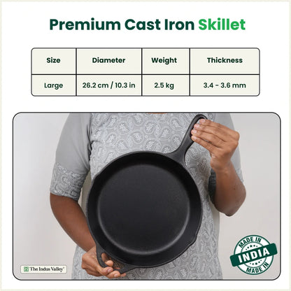 CASTrong Cast Iron Premium Fry Pan, Pre-seasoned, Nonstick, 100% Pure, Toxin-free, Medium 26.2cm, 2.5kg