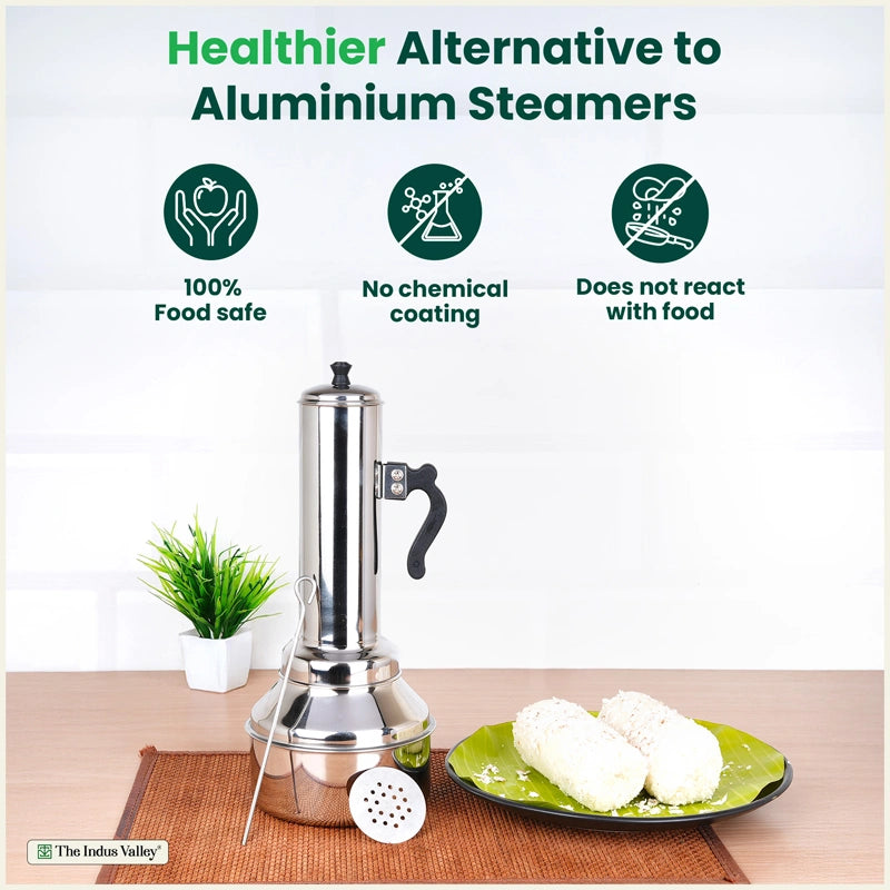 Stainless Steel Puttu Maker, Premium Quality, 100% Toxin-free, Non-stick, Bakelite Handle, Induction & Gas, 1.2L