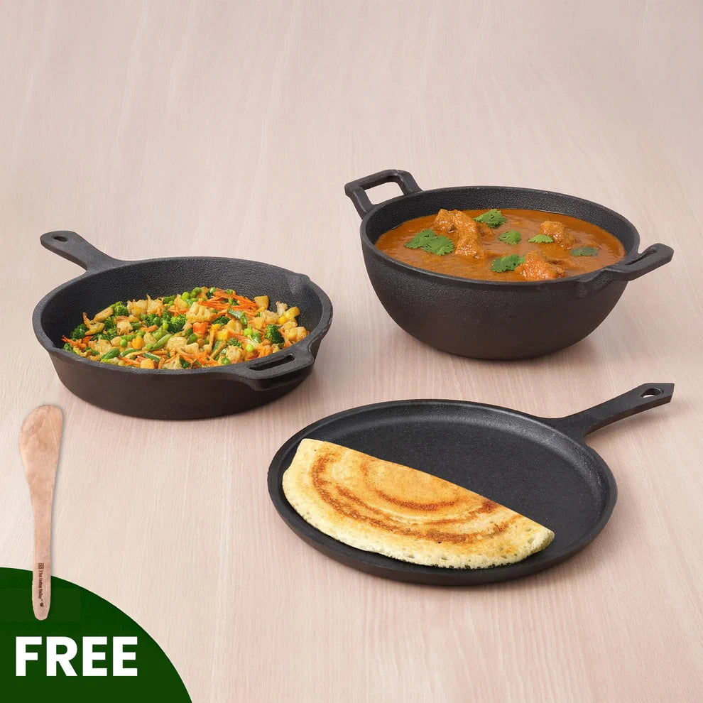 Buy Best Premium Cast Iron Cookware Set Fryingpan+Kadai/Kadhai