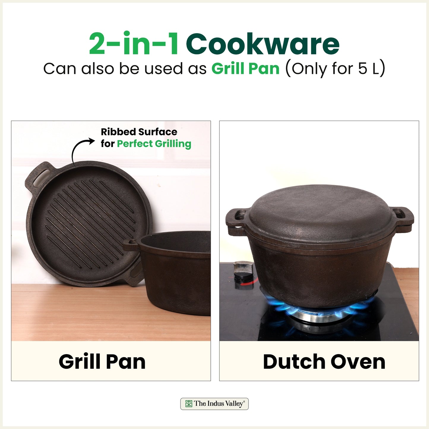 CASTrong Cast Iron Dutch Oven/ Casserole with Lid,Pre-seasoned, 100% Pure, Toxin-free, Induction, 26.5cm, 5 Liter, 7.9 kg