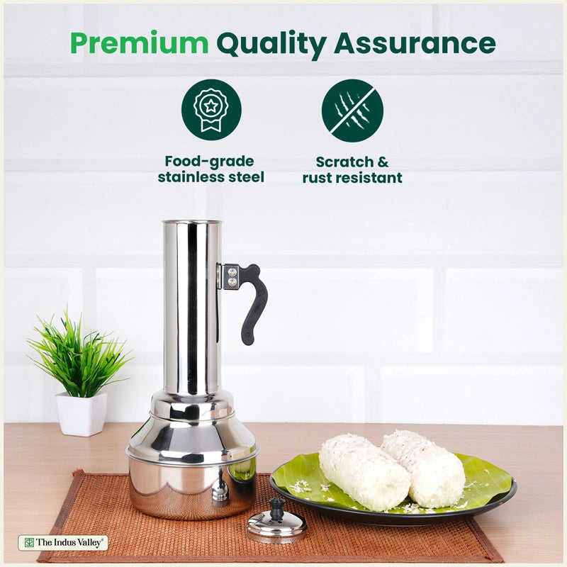 Stainless Steel Puttu Maker, Premium Quality, 100% Toxin-free, Non-stick, Bakelite Handle, Induction & Gas, 1.2L