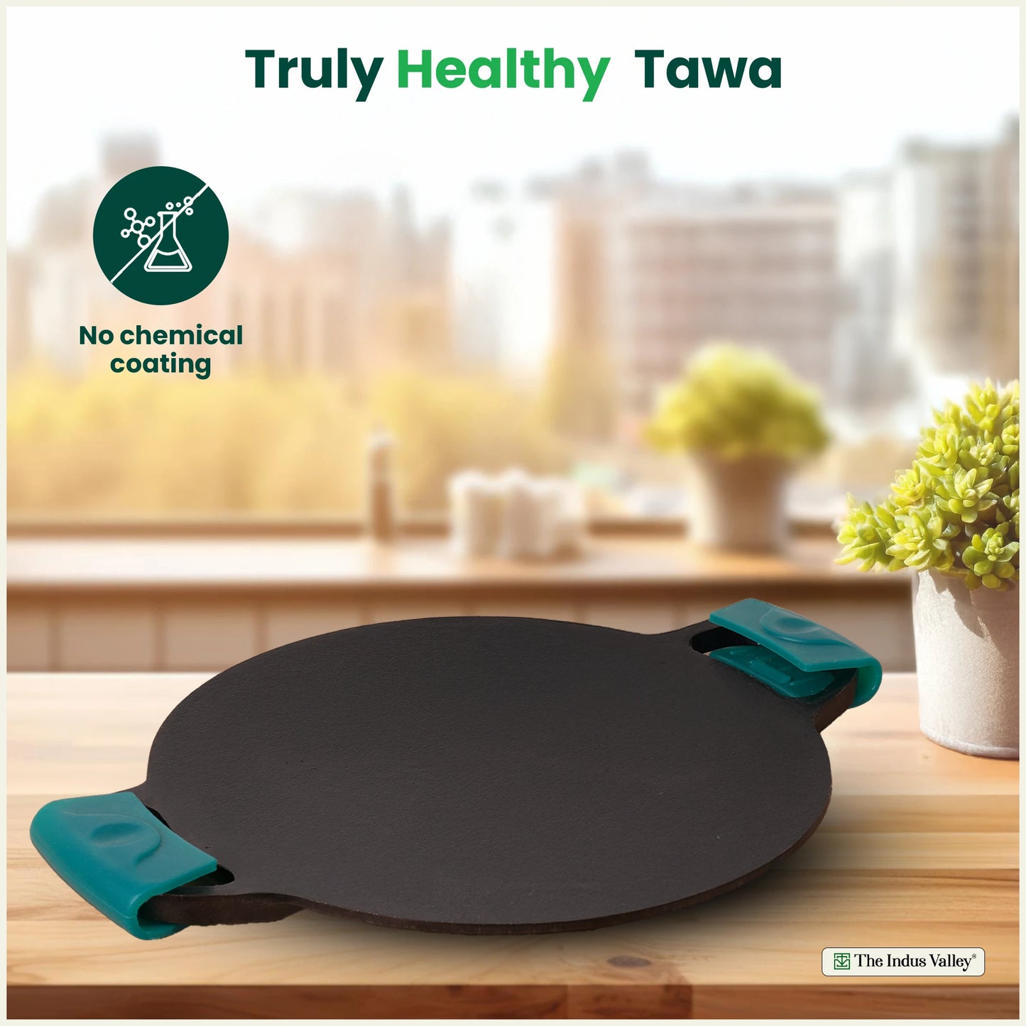 CASTrong Cast Iron Double Handle Tawa with Silicon Handle, Pre-seasoned, Naturally Nonstick, 100% Pure, Toxin-free, Dosa Tawa for Kitchen Use, 11 In/27.9 cm/2 kg