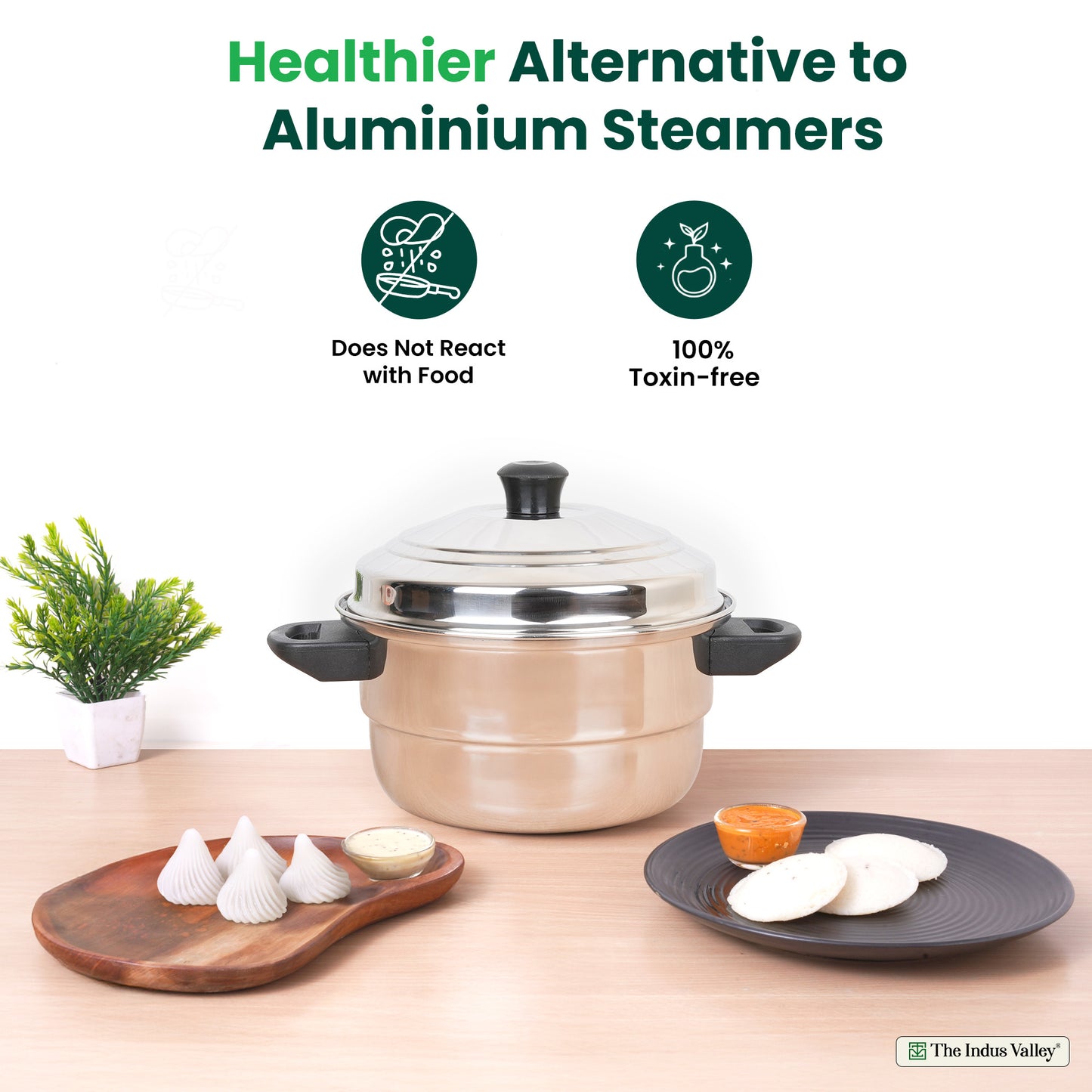 Premium Stainless Steel idlipot regular with mini idli plates-(3+1) Idli/ Momo Maker/ Veg Steaming Set, Tri-ply Induction Bottom, 4 Plates
