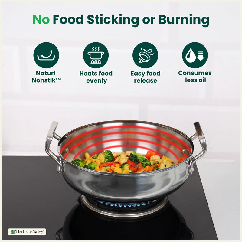 Tri-ply Stainless Steel Uruli with Steel Lid, Premium Quality, 3 Layer Thick Body, 100% Toxin-free, Non-stick, Induction & Gas, 3L/4.6L