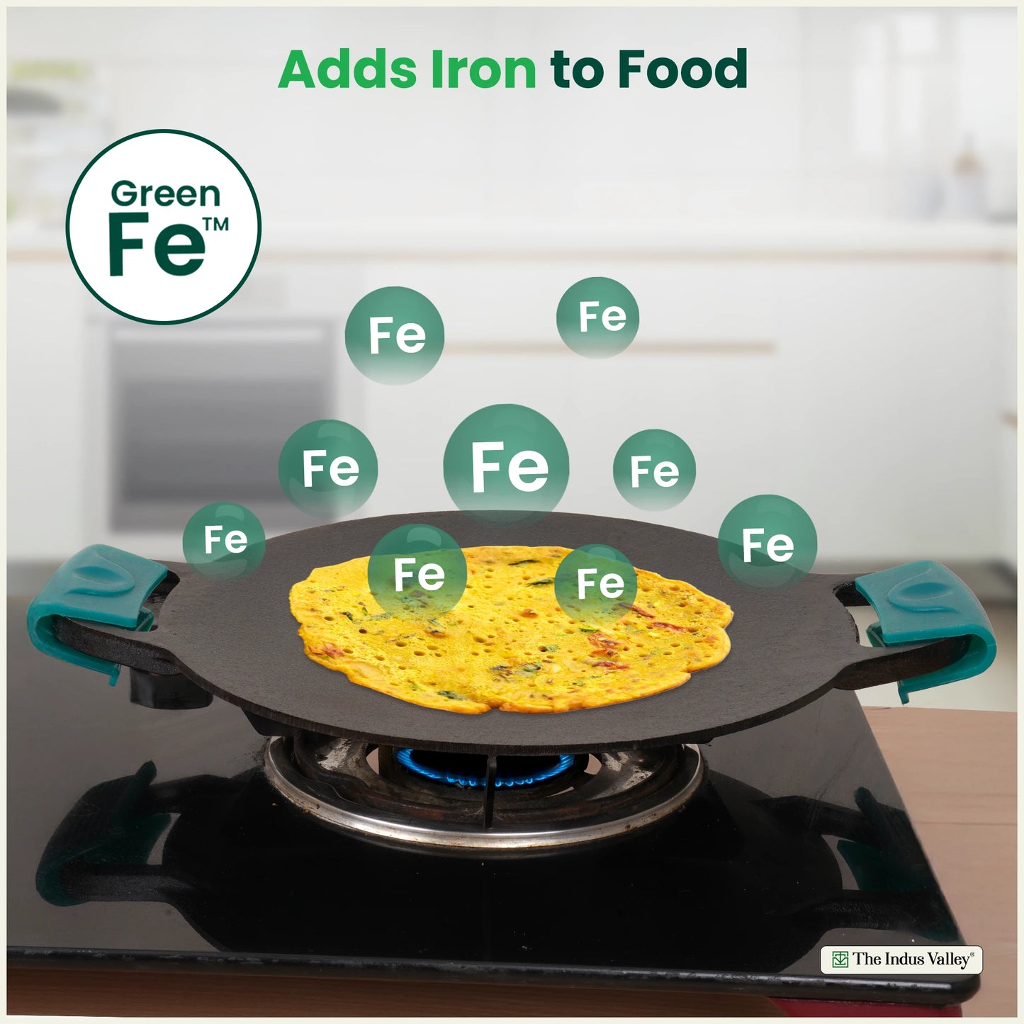 CASTrong Cast Iron Double Handle Tawa with Silicon Handle, Pre-seasoned, Naturally Nonstick, 100% Pure, Toxin-free, Dosa Tawa for Kitchen Use, 11 In/27.9 cm/2 kg