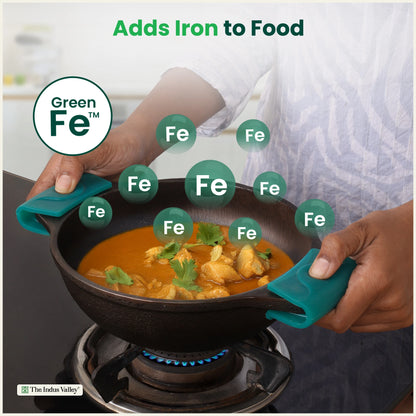 CASTrong Cast Iron Kadai with Silicon Handle, Pre-seasoned, Naturally Nonstick, 100% Pure, Toxin-free Kadai 8 In/20.8 cm/1.7 kg