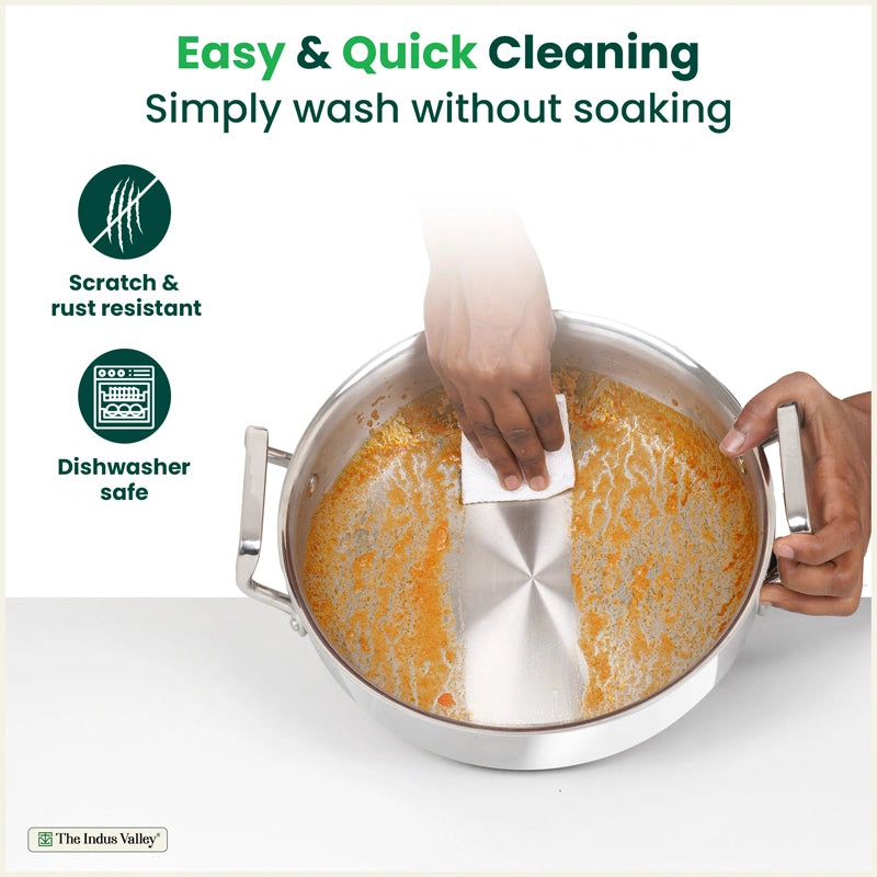 Tri-ply Stainless Steel Uruli with Steel Lid, Premium Quality, 3 Layer Thick Body, 100% Toxin-free, Non-stick, Induction & Gas, 3L/4.6L