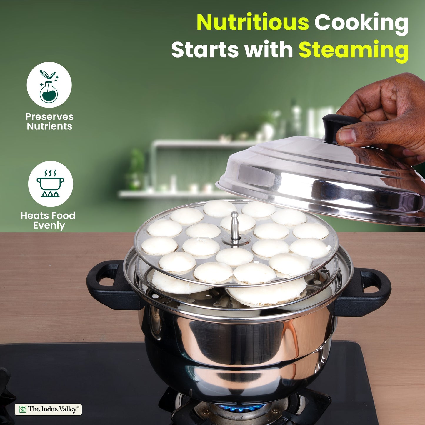 Premium Stainless Steel idlipot regular with mini idli plates-(3+1) Idli/ Momo Maker/ Veg Steaming Set, Tri-ply Induction Bottom, 4 Plates