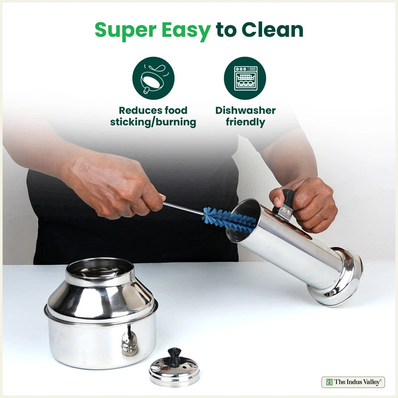 Stainless Steel Puttu Maker, Premium Quality, 100% Toxin-free, Non-stick, Bakelite Handle, Induction & Gas, 1.2L