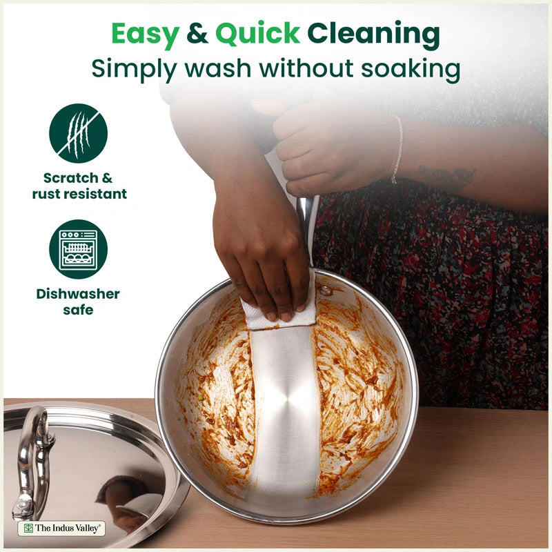 Premium Quality Tri-ply Stainless Steel Fry Pan with Lid, 3 Layer Thick Body, 100% Toxin-free, Non-stick, Induction & Gas, 20/22 cm, 1/1.5 L