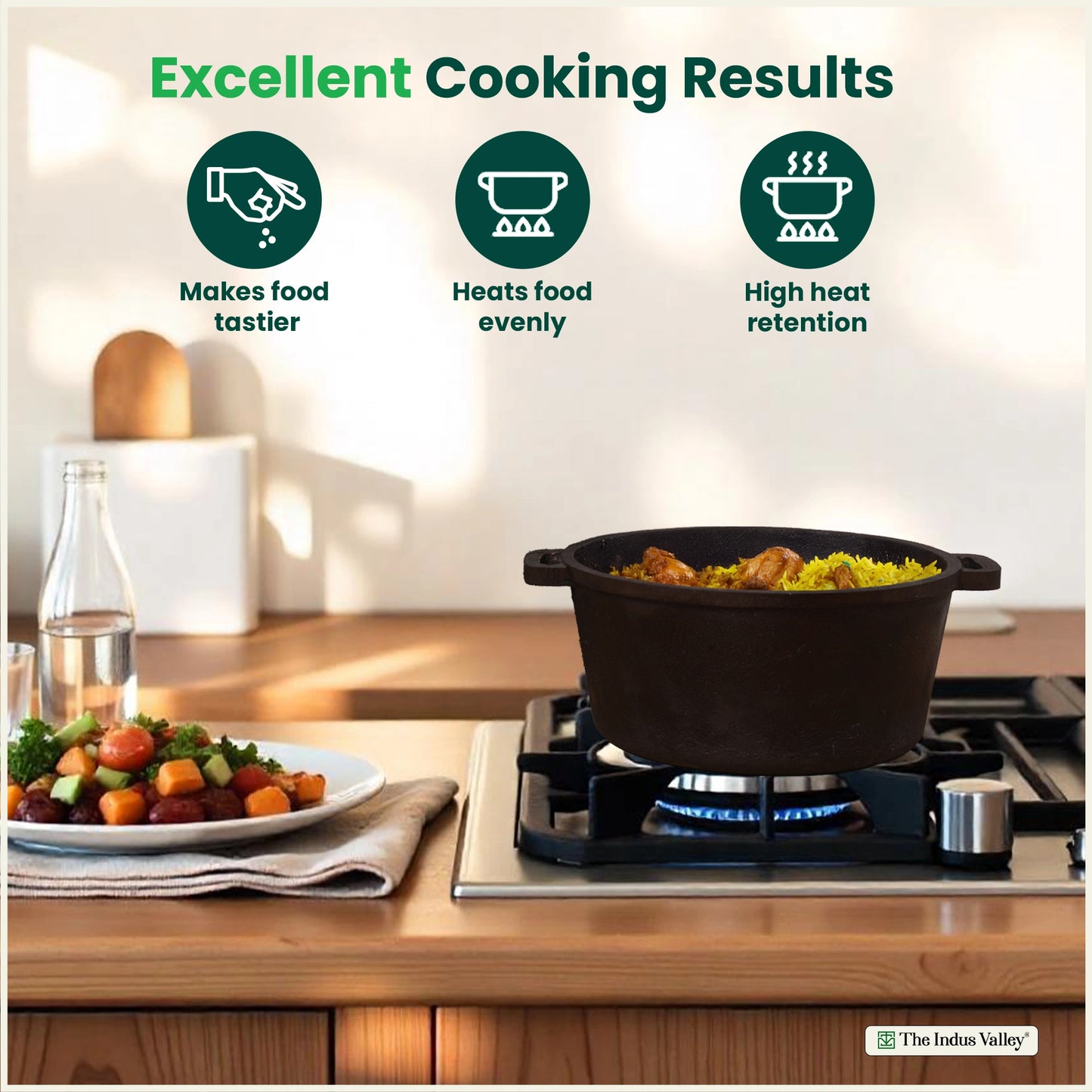 CASTrong Cast Iron Dutch Oven/ Casserole with Lid,Pre-seasoned, 100% Pure, Toxin-free, Induction, 26.5cm, 5 Liter, 7.9 kg