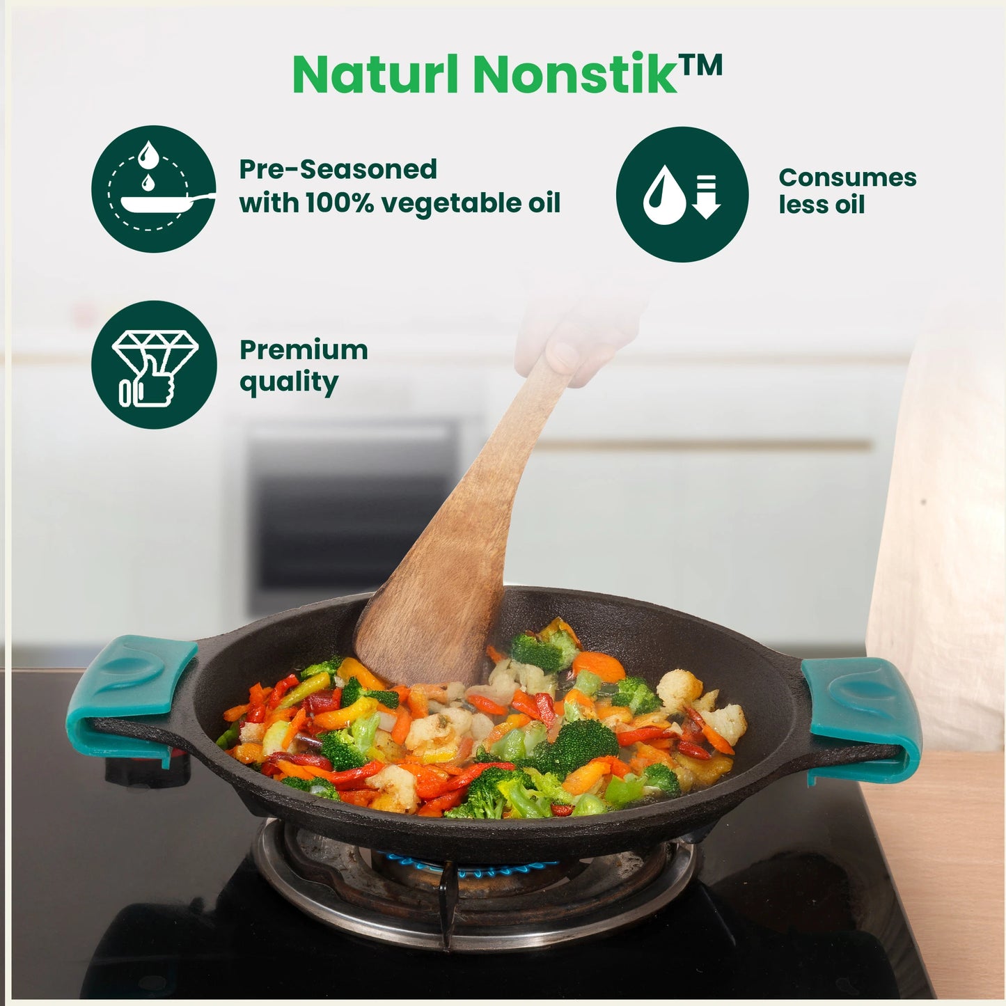 CASTrong Cast Iron Fish Fry pan, Pre-seasoned, Naturally Nonstick, 100% Pure, Toxin-free fry pan 8 In/20.8 cm/1.7 kg