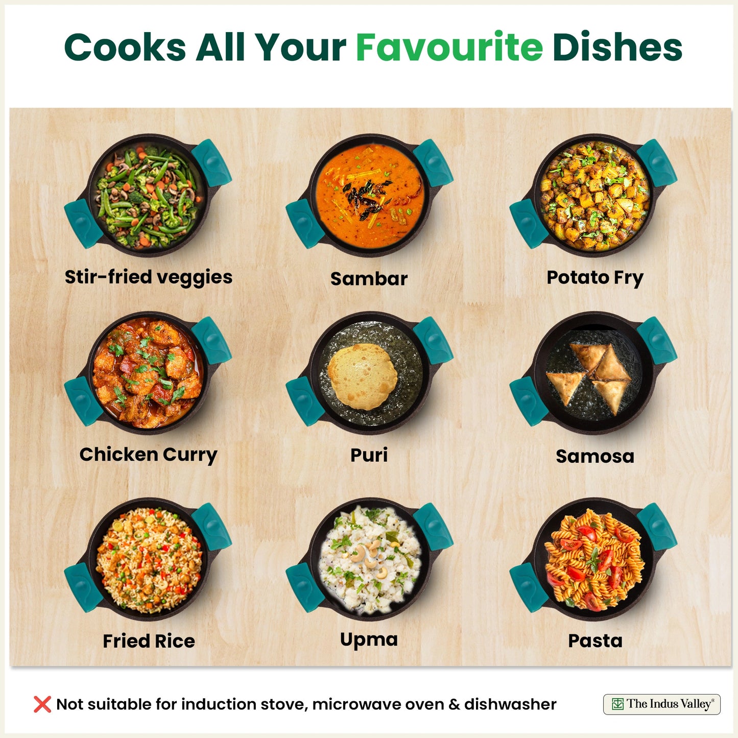 CASTrong Cast Iron Double Handle Kadai 20.5 cm with Silicon Handle, Pre-seasoned, Naturally Nonstick, 100% Pure, Toxin-free Kadai for Kitchen Use 1.82 kg