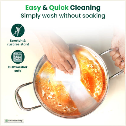 Tri-ply Stainless Steel Saute Pan (22cm, 2L) – No Sticking, No Burning | With Steel Lid | Fast Heating, Healthy Cooking | Induction Safe