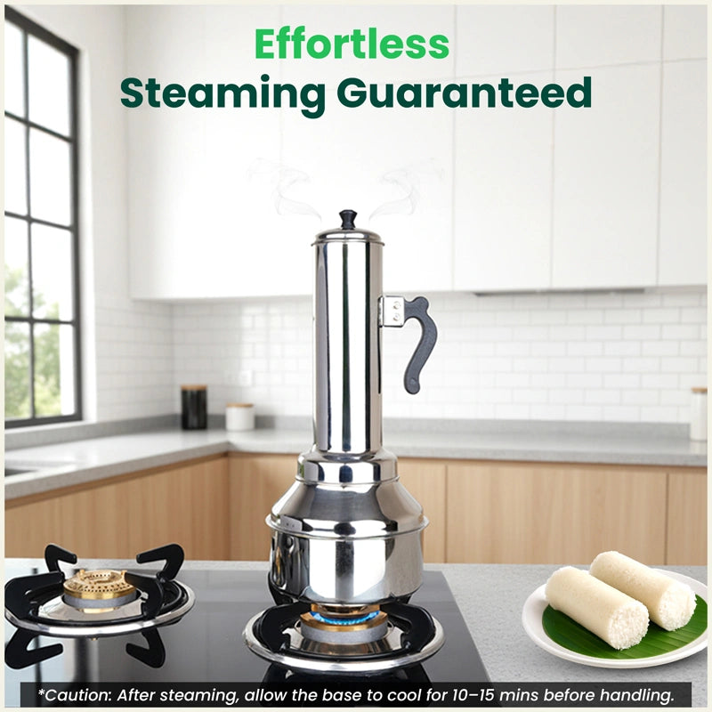 Stainless Steel Puttu Maker, Premium Quality, 100% Toxin-free, Non-stick, Bakelite Handle, Induction & Gas, 1.2L
