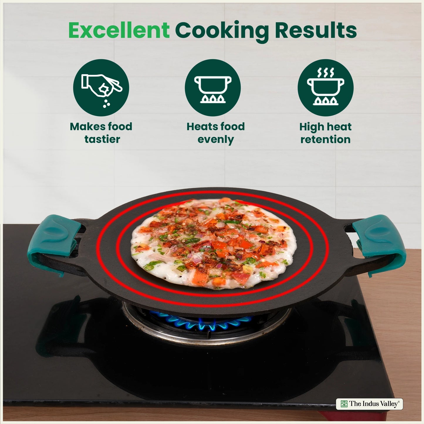 CASTrong Cast Iron Double Handle Tawa with Silicon Handle, Pre-seasoned, Naturally Nonstick, 100% Pure, Toxin-free, Dosa Tawa for Kitchen Use, 11 In/27.9 cm/2 kg