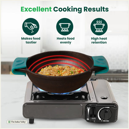 CASTrong Cast Iron Kadai with Silicon Handle, Pre-seasoned, Naturally Nonstick, 100% Pure, Toxin-free Kadai 8 In/20.8 cm/1.7 kg